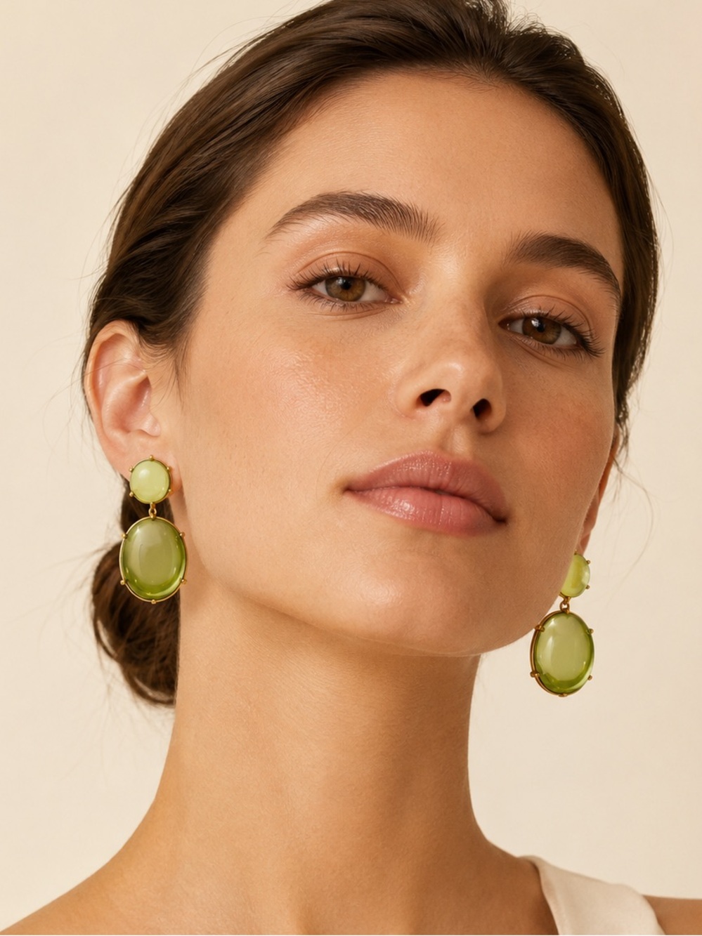 Olive Green Cabochon Drop Earrings